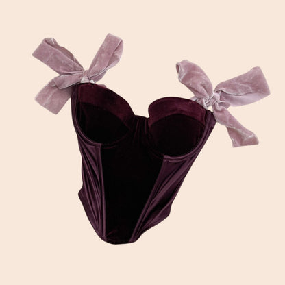 Velvet Bow Strap Corset Top