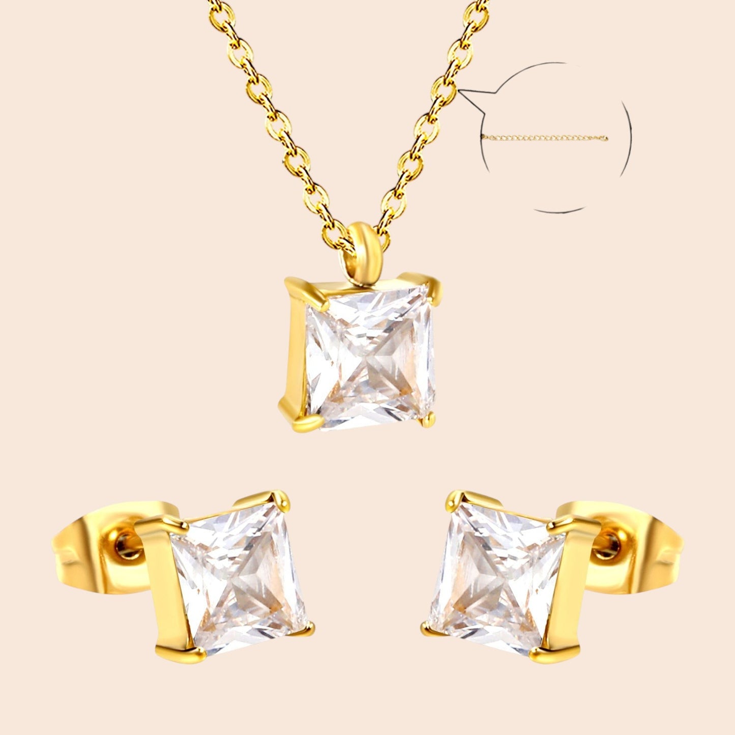 Minimalist Zircon Necklace & Earring Set