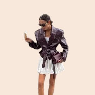 Belted Faux Leather Peplum Jacket