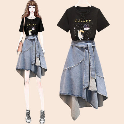 Western-Inspired Denim Two-Piece Skirt Set