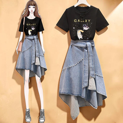 Western-Inspired Denim Two-Piece Skirt Set