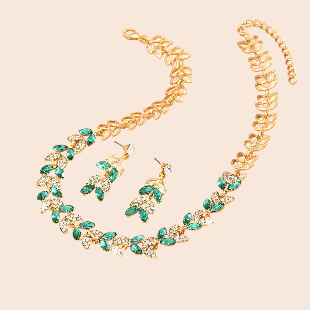 Luxury Leaf Crystal Necklace & Earring Set