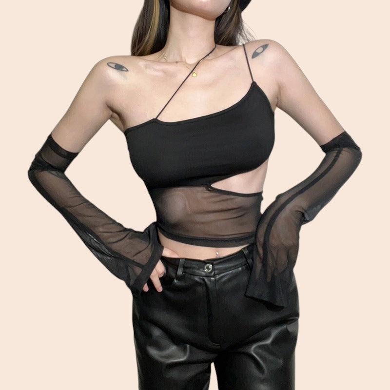 Midnight Mesh Asymmetrical Top