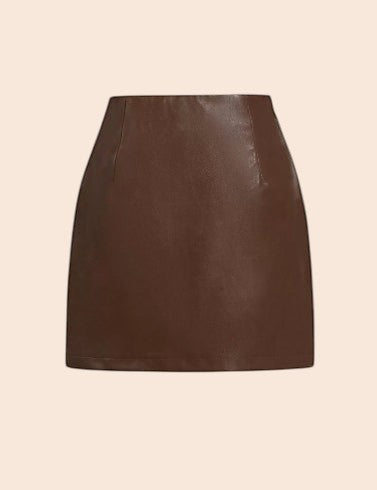 Coffee Brown Faux Leather Mini Skirt