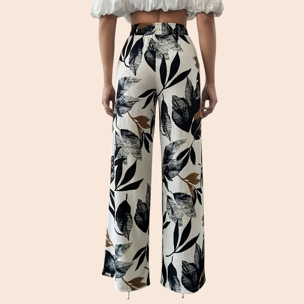 Title: Bohemian Floral Wide-Leg Pants – Effortless Resort Luxe
