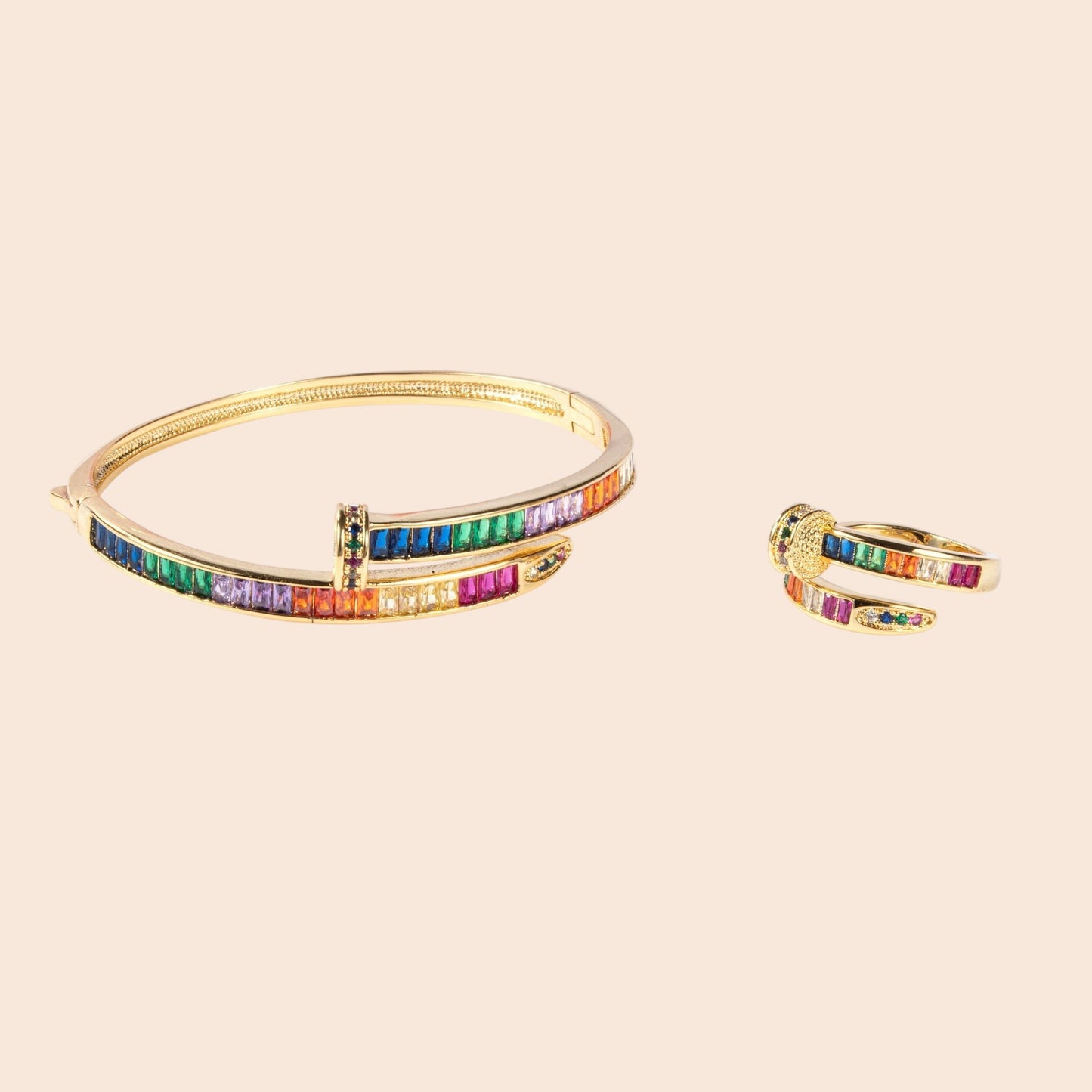 Rainbow Luxe Crystal Bracelet & Ring Set  Description: