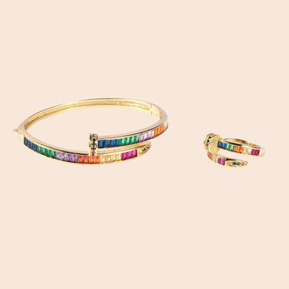 Rainbow Luxe Crystal Bracelet & Ring Set  Description: