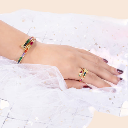 Rainbow Luxe Crystal Bracelet & Ring Set  Description:
