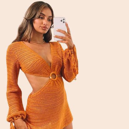 Cutout Ring Detail Knit Mini Dress