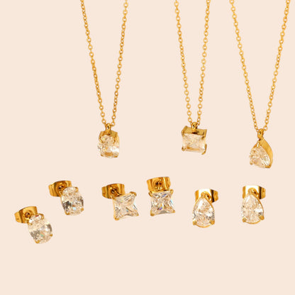 Minimalist Zircon Necklace & Earring Set