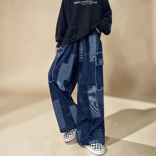 Vintage Patchwork Wide-Leg Denim Pants