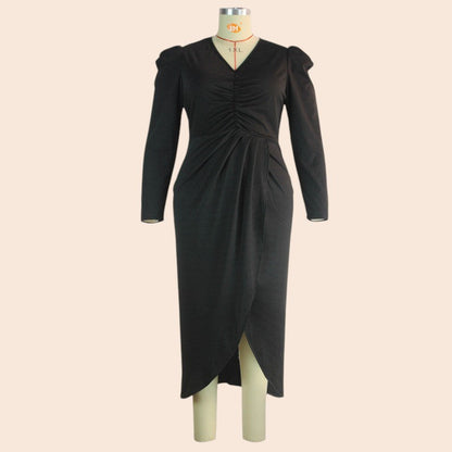 Plus Size Elegant Wrap Midi Dress