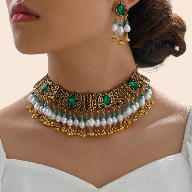 Vintage Pearl Flower Statement Necklace & Earring Set