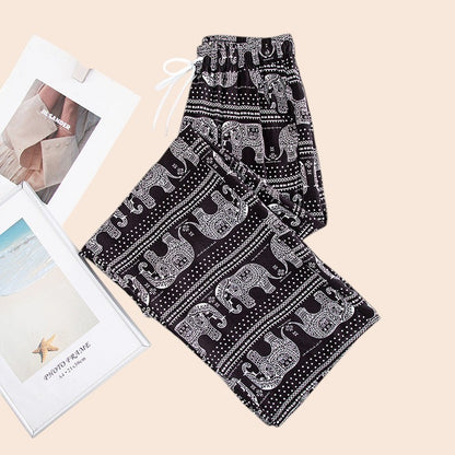Thai Elephant Print Wide-Leg Pants – Boho Comfort Luxe