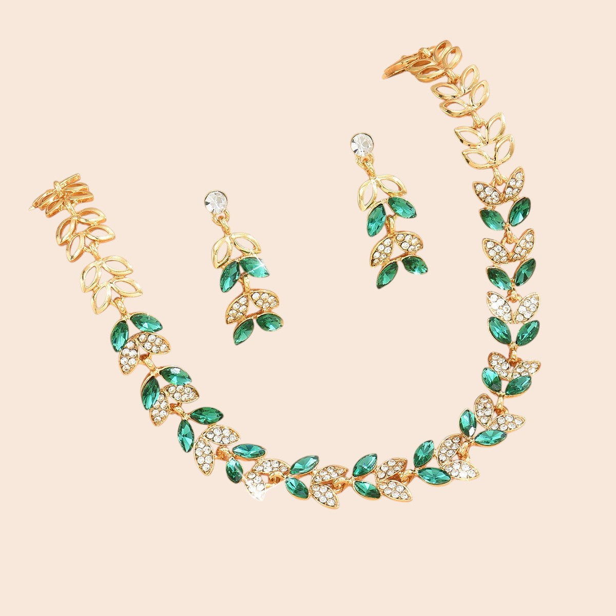 Luxury Leaf Crystal Necklace & Earring Set