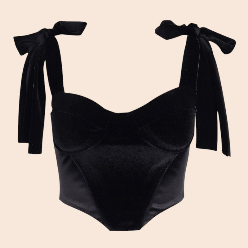 Velvet Bow Strap Corset Top