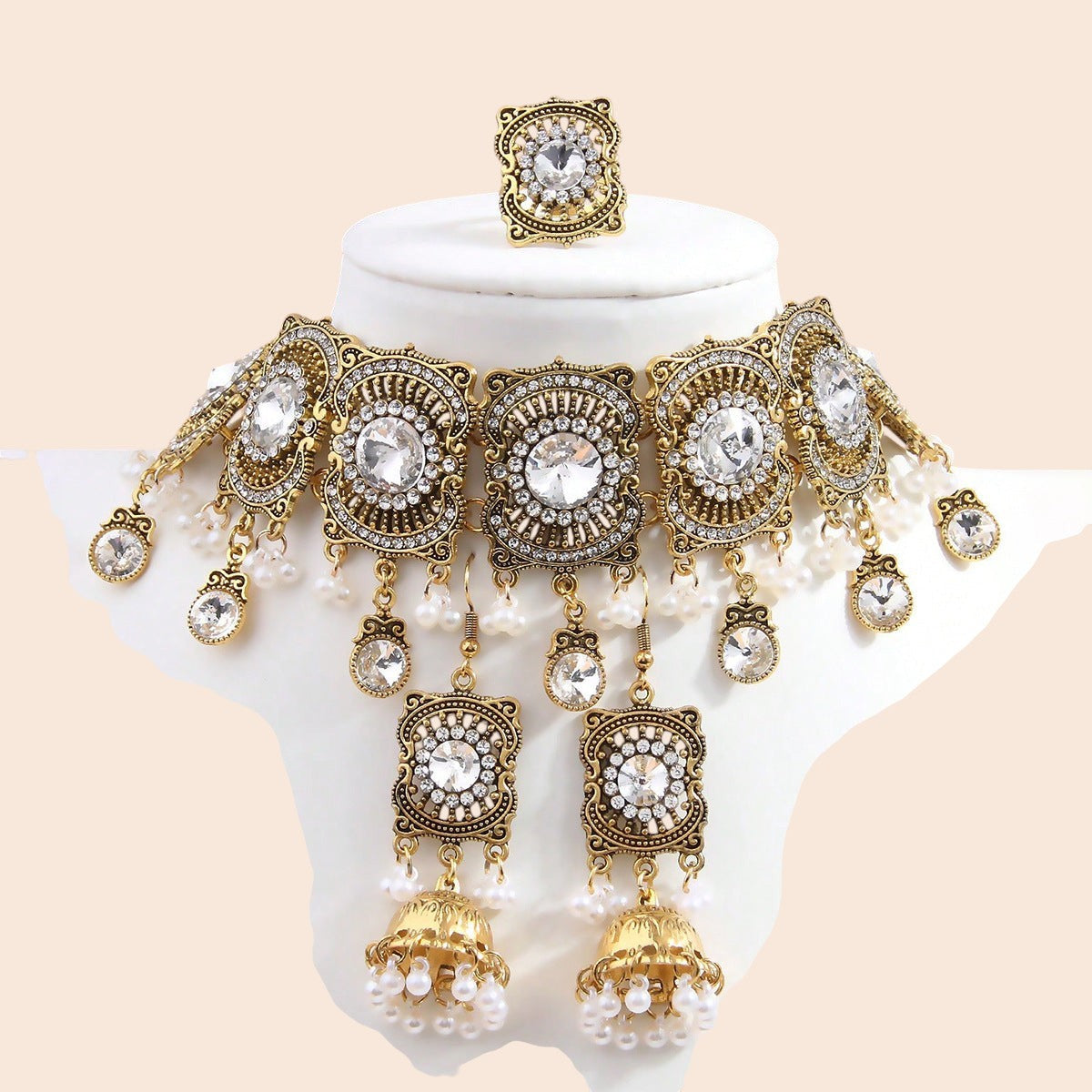 Vintage Pearl Flower Statement Necklace & Earring Set