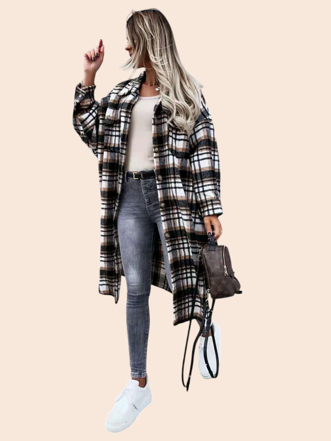Oversized Plaid Cardigan Shirt – Cozy Street Luxe Edition