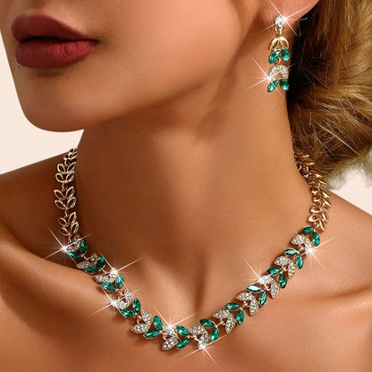 Luxury Leaf Crystal Necklace & Earring Set