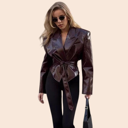 Belted Faux Leather Peplum Jacket