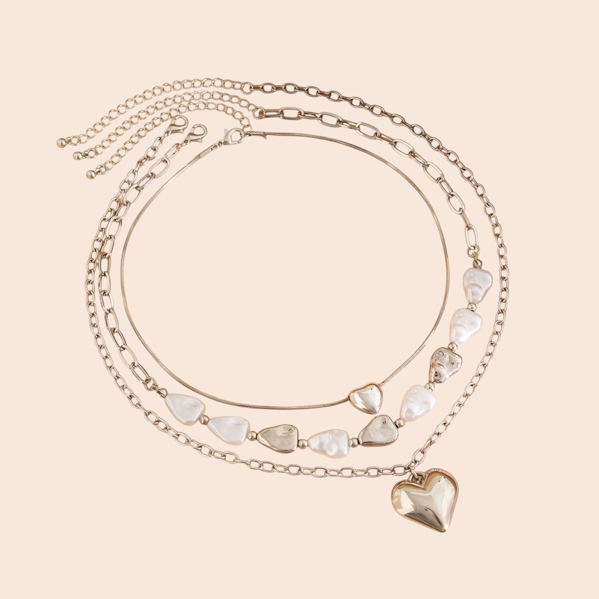 Layered Heart & Pearl Pendant Necklace
