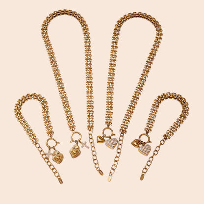Luxe Heart Charm Zircon Jewelry Set