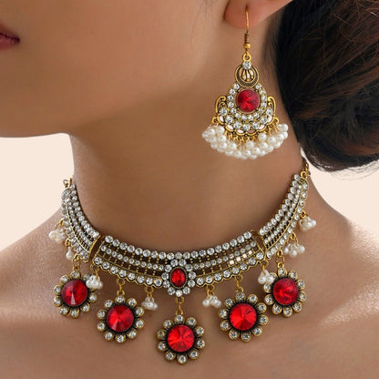 Vintage Pearl Flower Statement Necklace & Earring Set