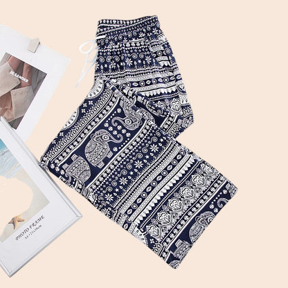 Thai Elephant Print Wide-Leg Pants – Boho Comfort Luxe