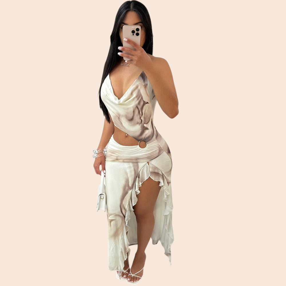 Asymmetrical Cutout High-Slit Maxi Dress