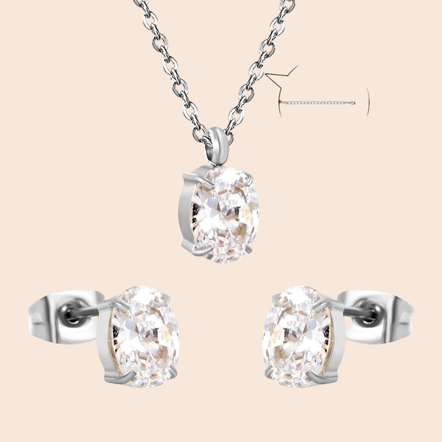 Minimalist Zircon Necklace & Earring Set