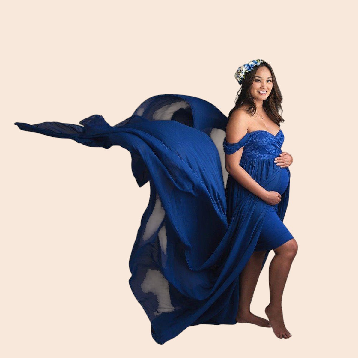 Elegant Off-Shoulder Maternity Maxi Dress