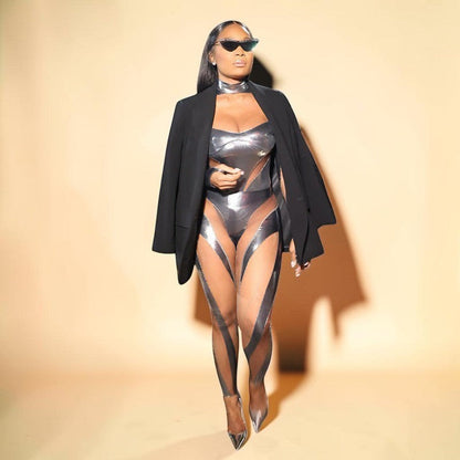 Metallic Illusion Mesh Jumpsuit Set