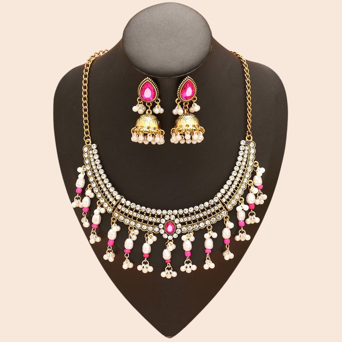Vintage Pearl Flower Statement Necklace & Earring Set
