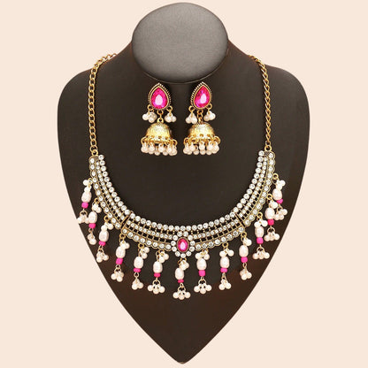 Vintage Pearl Flower Statement Necklace & Earring Set