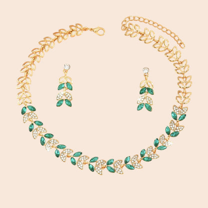 Luxury Leaf Crystal Necklace & Earring Set