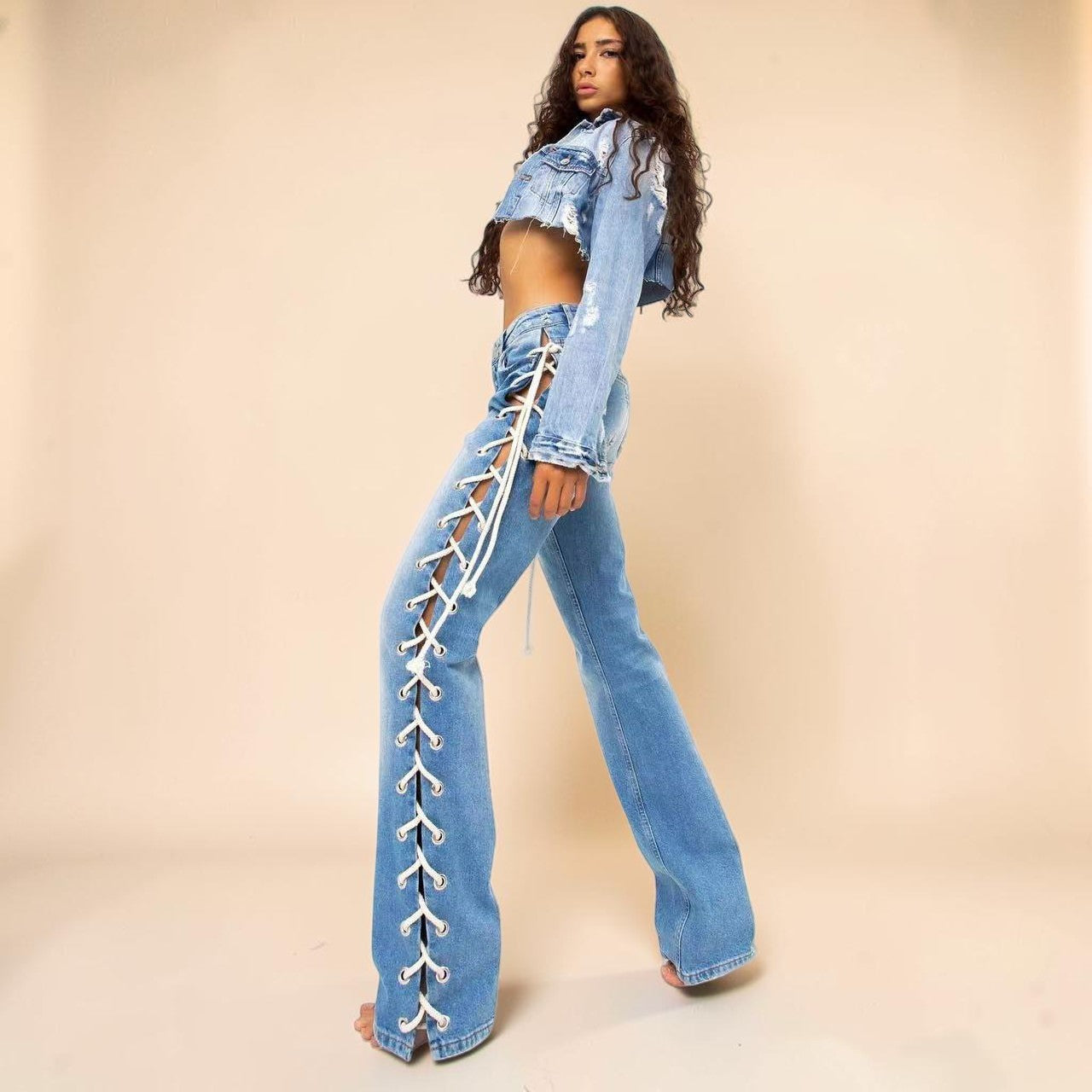 Lace-Up Wide Leg Jeans – Street Luxe Denim