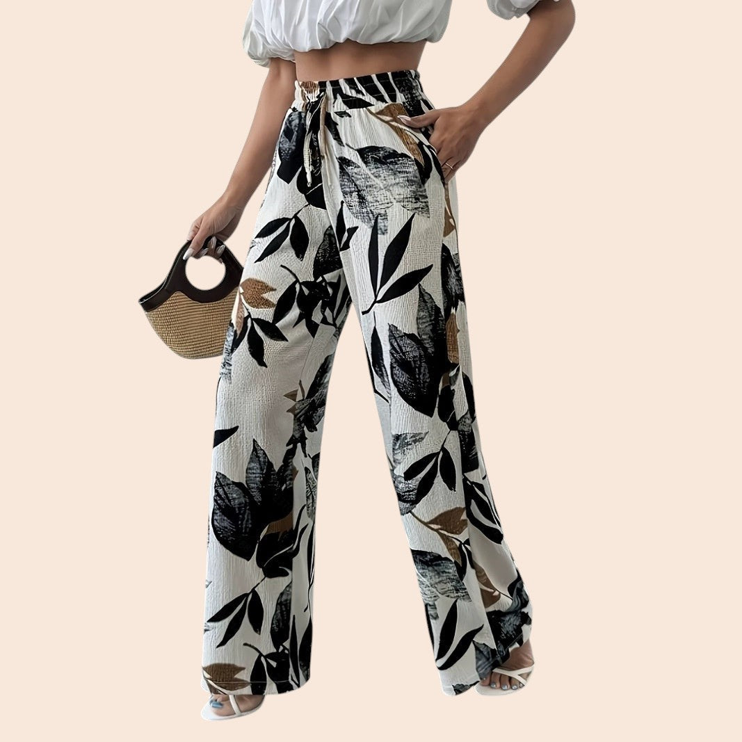 Title: Bohemian Floral Wide-Leg Pants – Effortless Resort Luxe