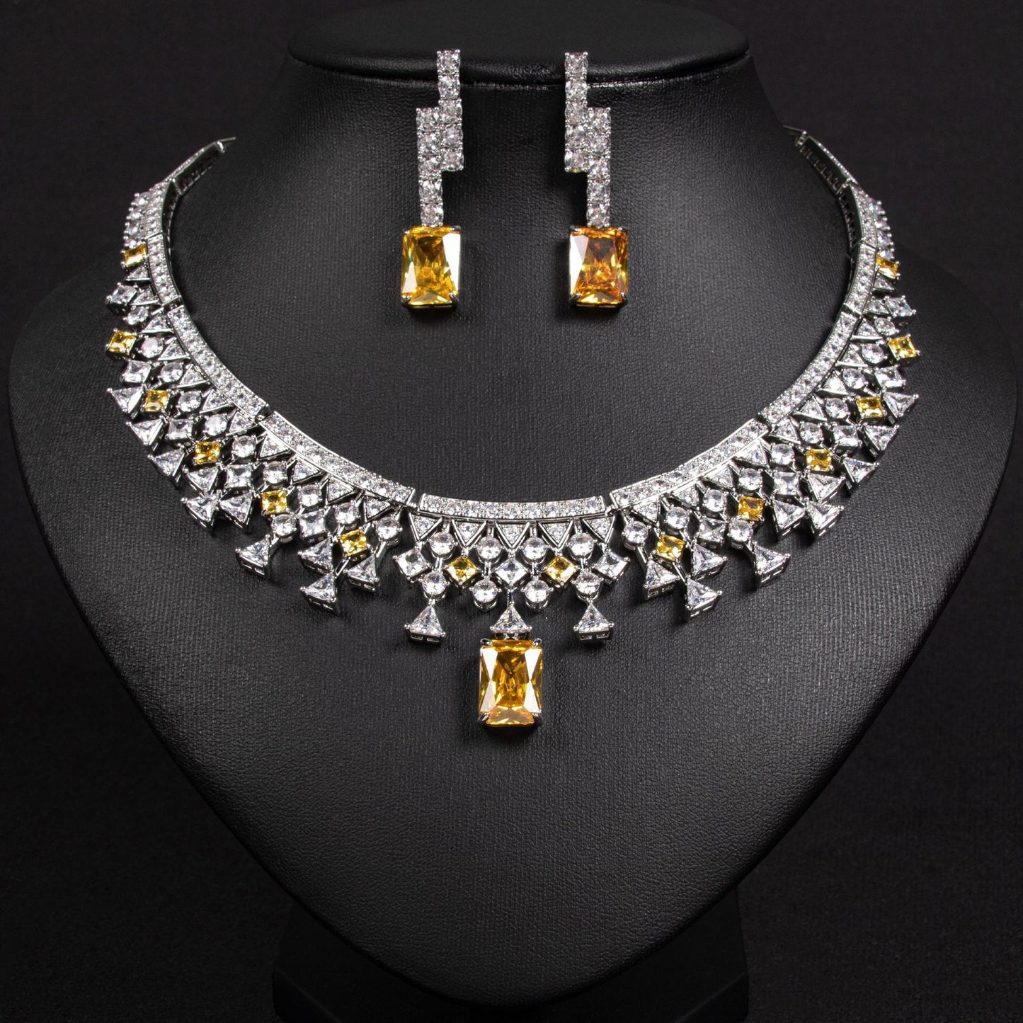 Luxury Zircon Crystal Necklace & Earring Set