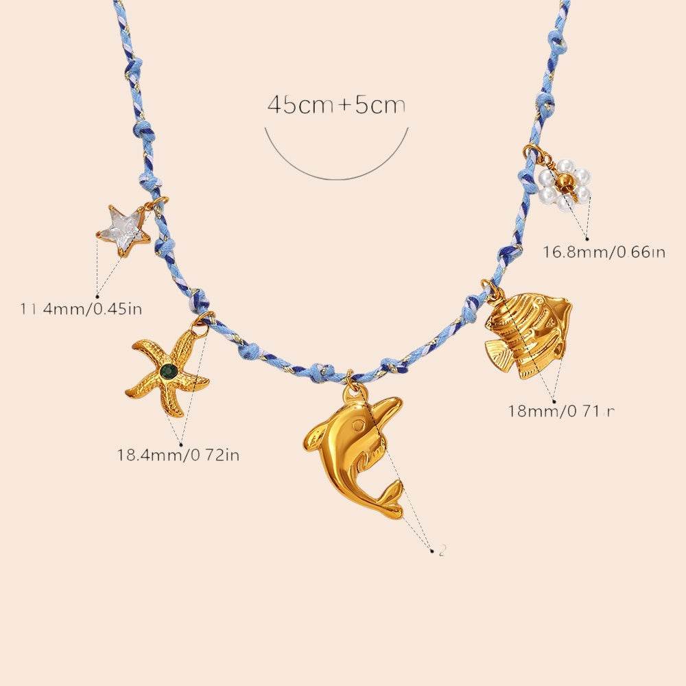 Ocean Charm Braided Necklace & Bracelet Set