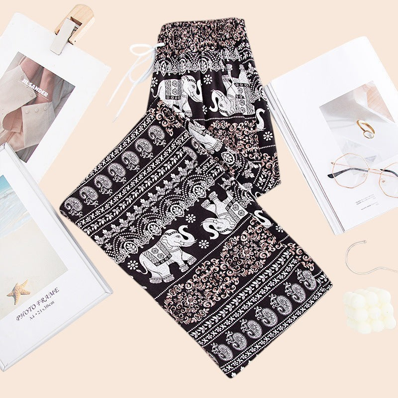 Thai Elephant Print Wide-Leg Pants – Boho Comfort Luxe