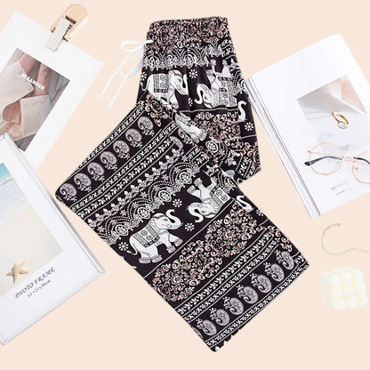 Thai Elephant Print Wide-Leg Pants – Boho Comfort Luxe
