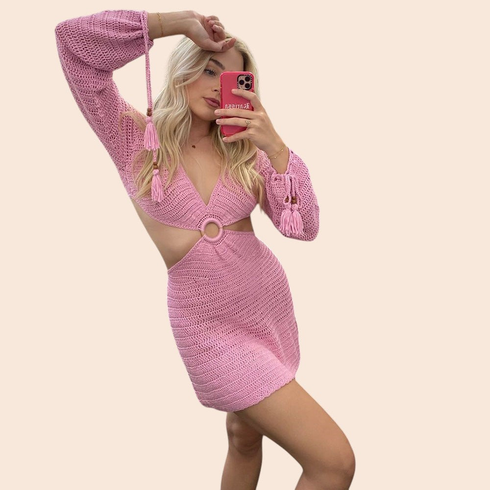 Cutout Ring Detail Knit Mini Dress