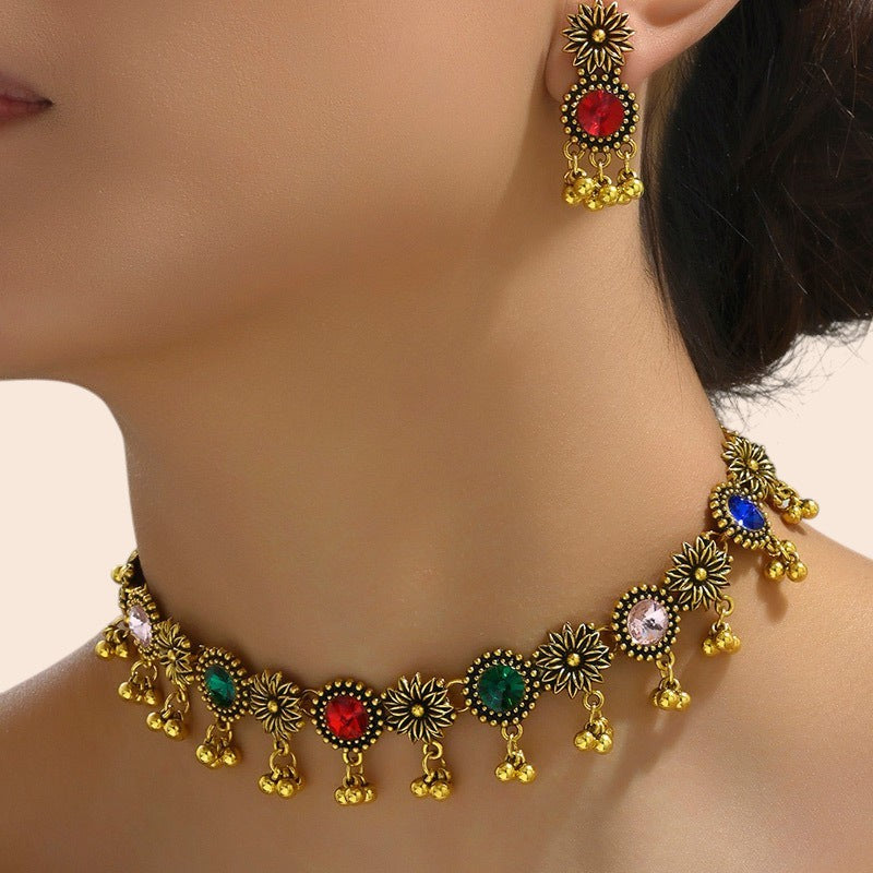 Vintage Floral Crystal Necklace & Earring Set