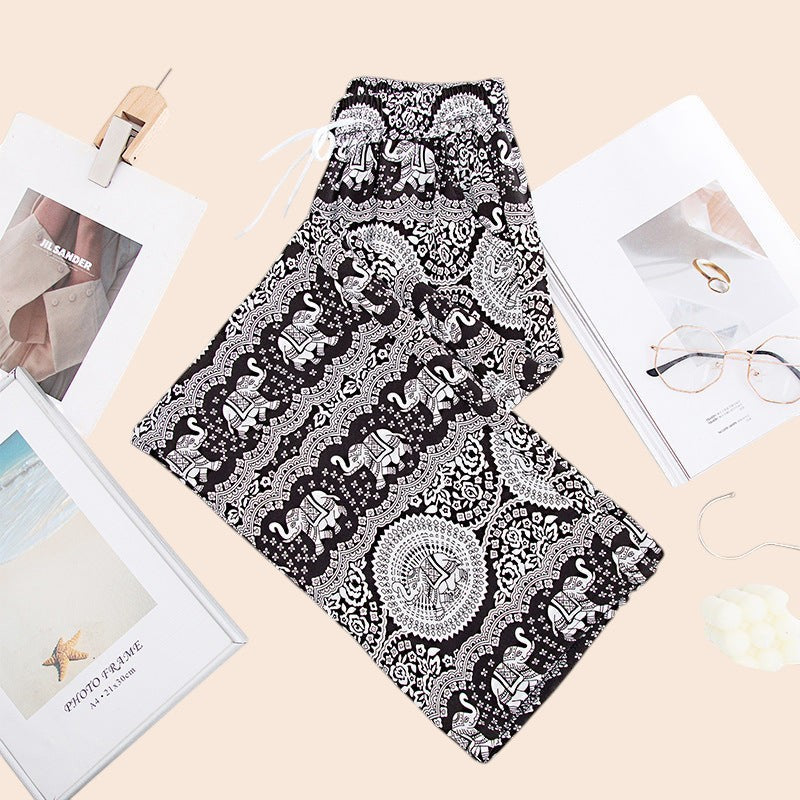 Thai Elephant Print Wide-Leg Pants – Boho Comfort Luxe