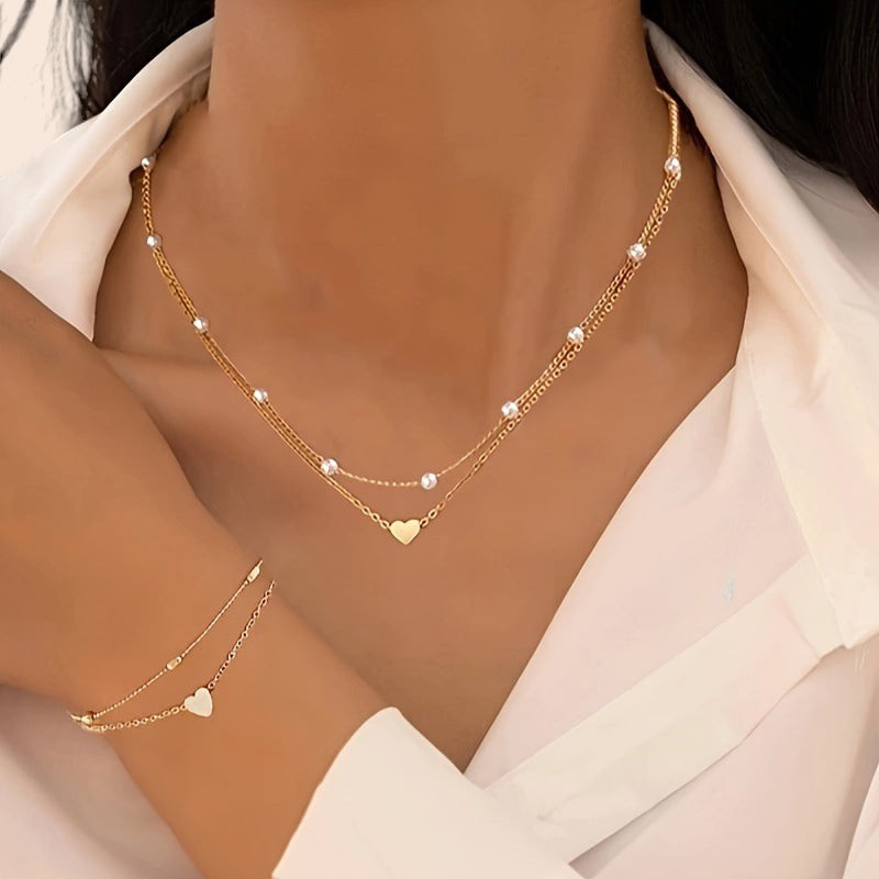 Layered Pearl Heart Jewelry Set – Minimal Luxe Romance