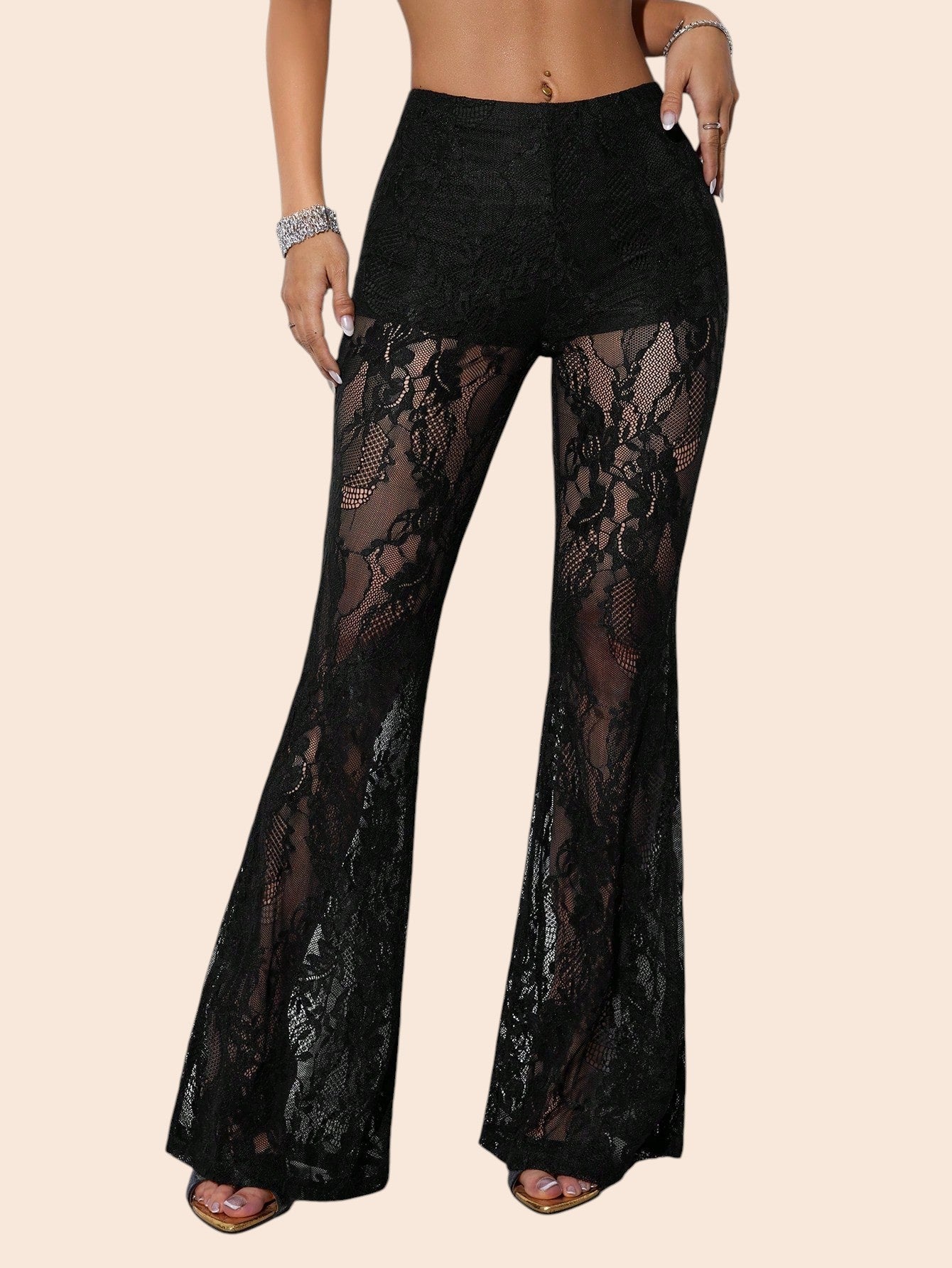 Sheer Lace Flared Pants