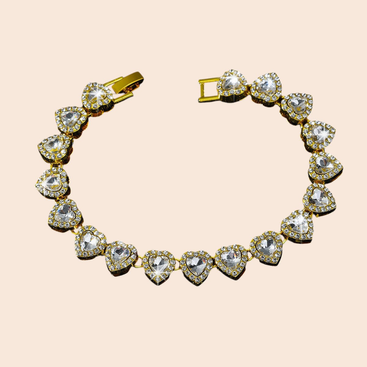 Luxury Heart Crystal Cuban Chain Set