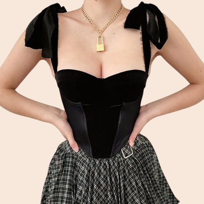Velvet Bow Strap Corset Top