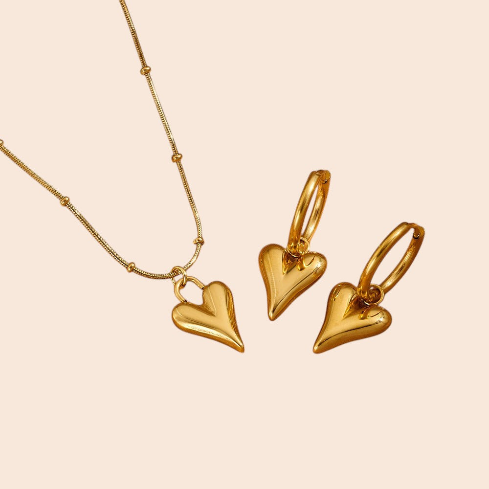 Golden Heart Necklace & Earring Set