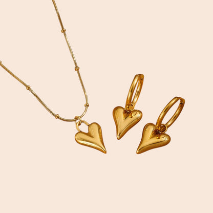 Golden Heart Necklace & Earring Set